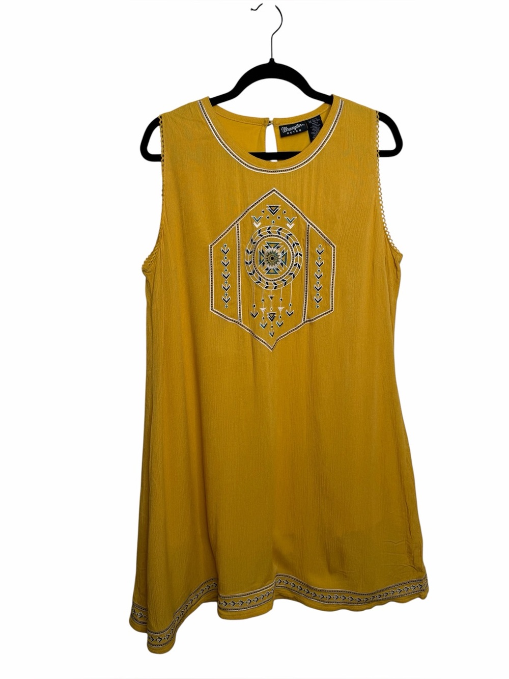 Wrangler Retro Swing Dress Sleeveless Sz XL Gold Southwestern Embroidery Western